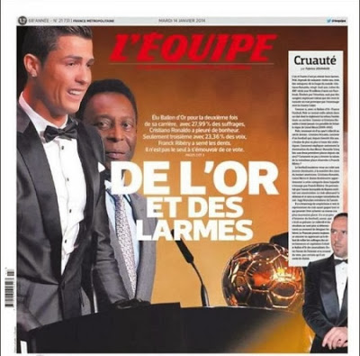 Portada L´EQUIPE Cristiano Ronaldo Balón de Oro 2013
