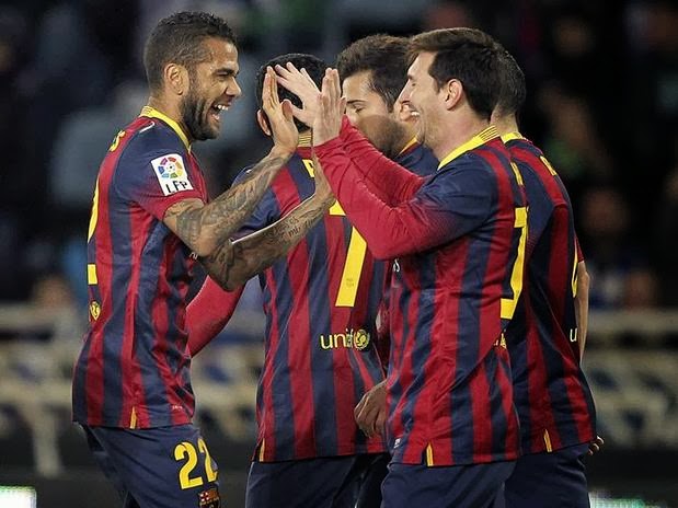 Messi festeja su gol Real Sociedad vs. Barcelona copa rey 2014