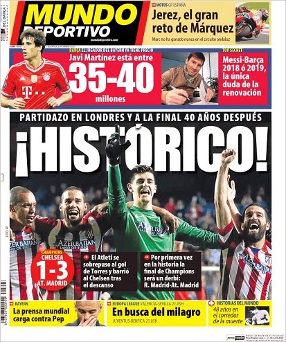 Portada Mundo Deportivo: Atlético Madrid finalista de la Champions League Portada Mundo Deportivo: Atlético Madrid finalista de la Champions League