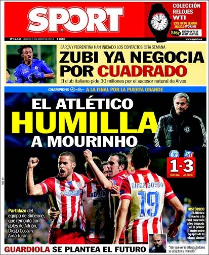Portada Sport: Atlético Madrid finalista de la Champions League Portada Sport: Atlético Madrid finalista de la Champions League