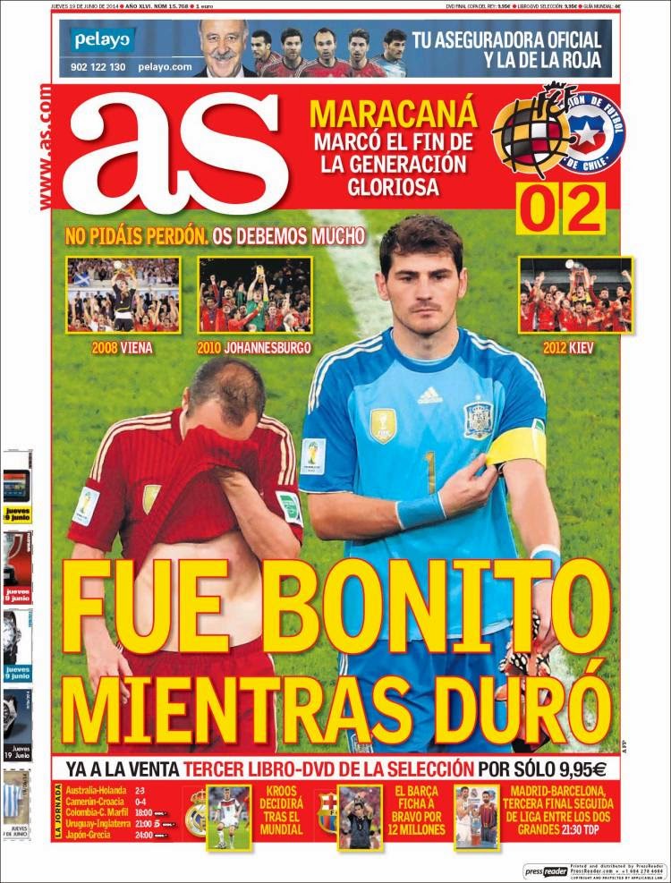 Portada AS: España eliminada del Mundial Brasil 2014 Portada AS: España eliminada del Mundial Brasil 2014