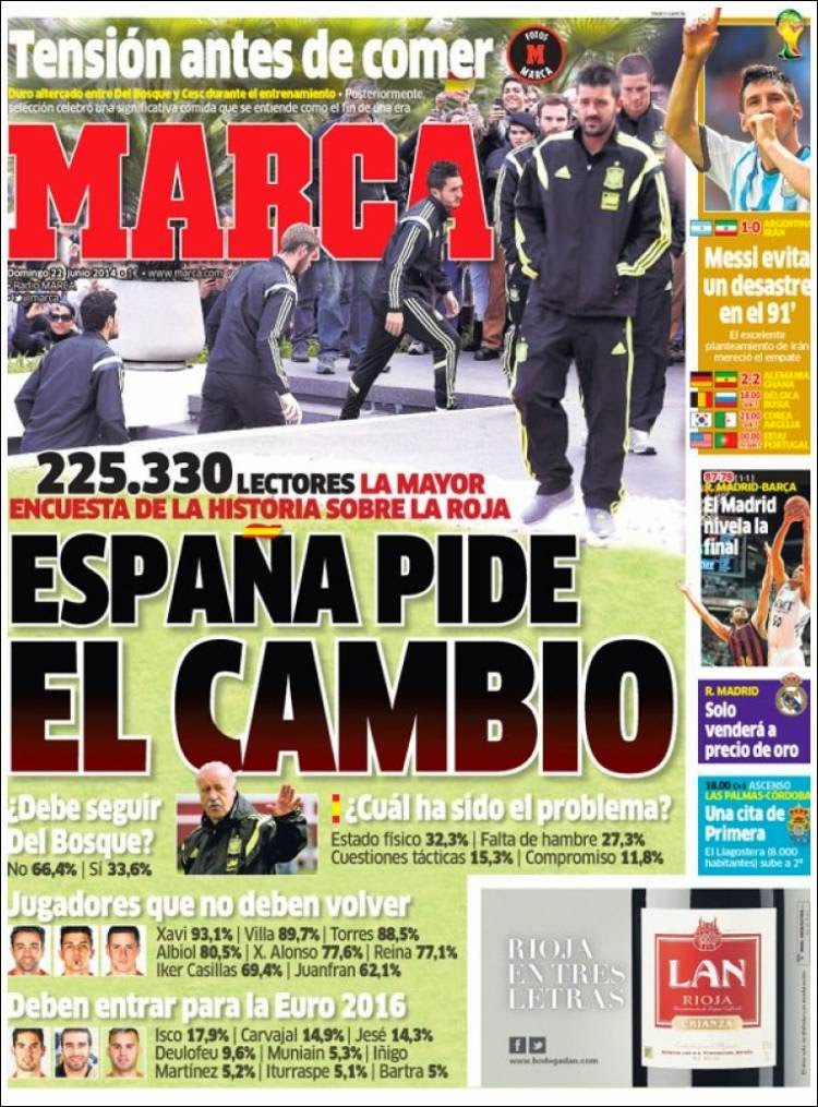 Portada Marca Mundial Brasil: España pide el cambio Portada Marca Mundial Brasil: España pide el cambio