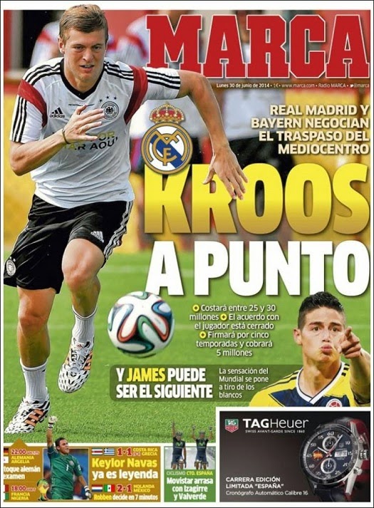 James hincha del Madrid, Holanda y los ticos a cuartos: Las portadas marca kross