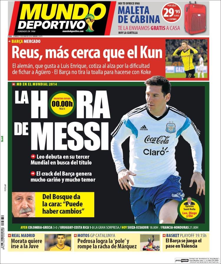 Portada Mundo deportivo, Messi debuta con Argentina Portada Mundo deportivo, Messi debuta con argentina mundial brasil 2014