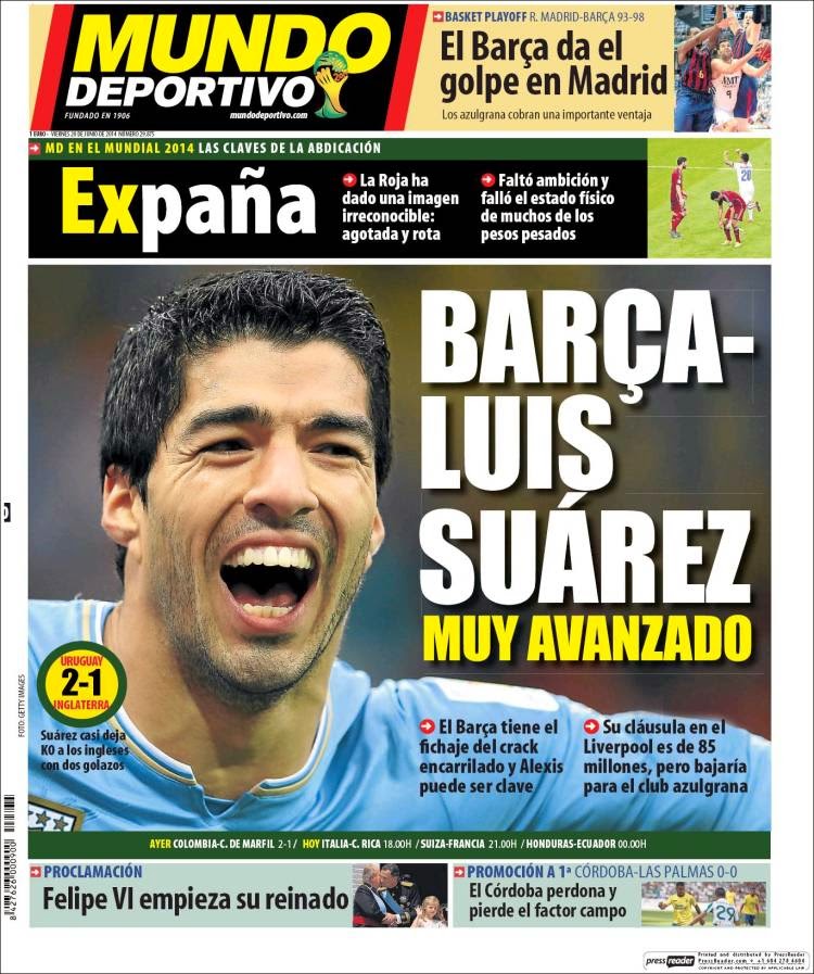 Portada Marca eliminacion españa mundial brasil inglaterra uruguay suarez
