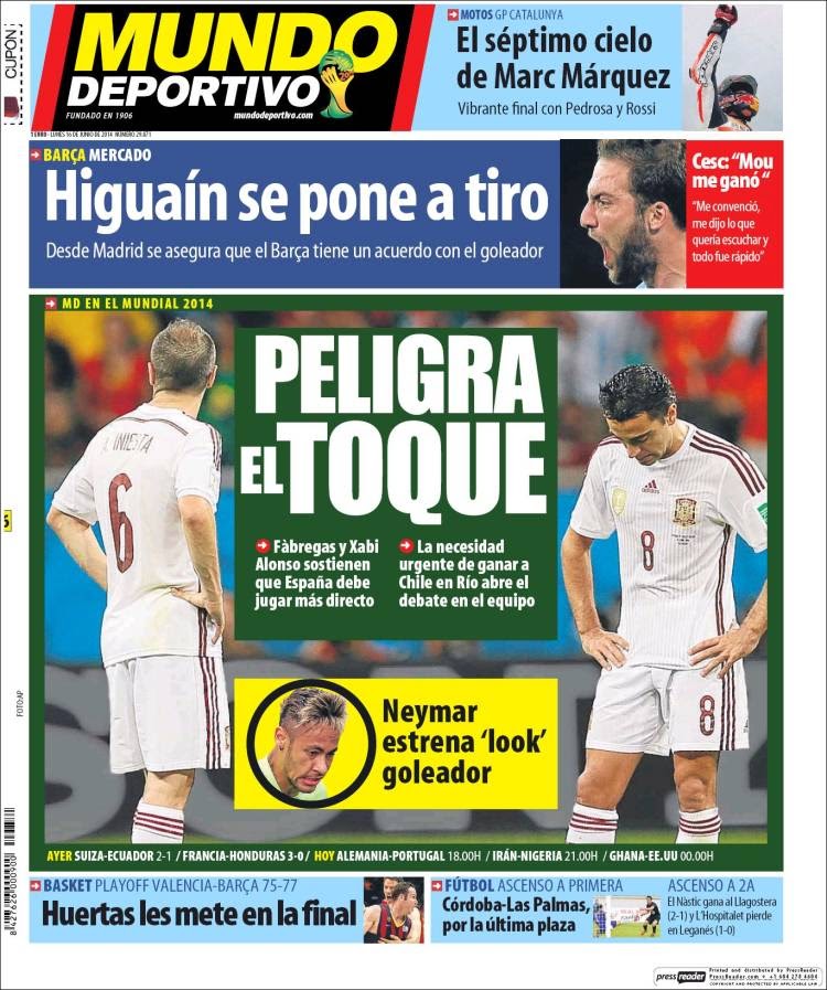 Portada Mundo Deportivo. Mundial Brasil 2014 Portada Mundo Deportivo. Mundial Brasil 2014