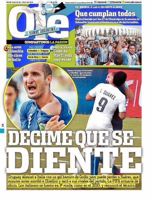 Italia eliminada, Suárez vuelve a morder: Las portadas de la prensa