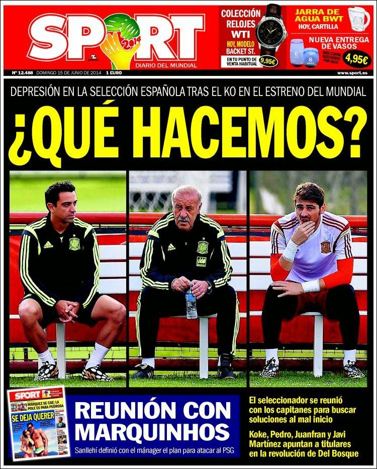 Portada Sport la roja post caída ante Holanda Portada Sport la roja post caída ante Holanda mundial brasil 2014