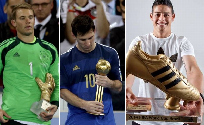 Messi Balón de Oro, Neuer Guante de Oro, James Bota de Oro | Mundial 2014 Messi Balón de Oro, Neuer Guante de Oro, James Bota de Oro | Mundial 2014