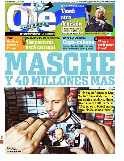 Portada Ole: Mascherano ídolo albiceleste Portada Ole: Mascherano ídolo albiceleste