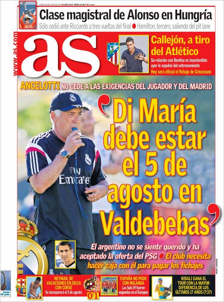 Portada As: el fichaje de Di María Portada As: el fichaje de Di María