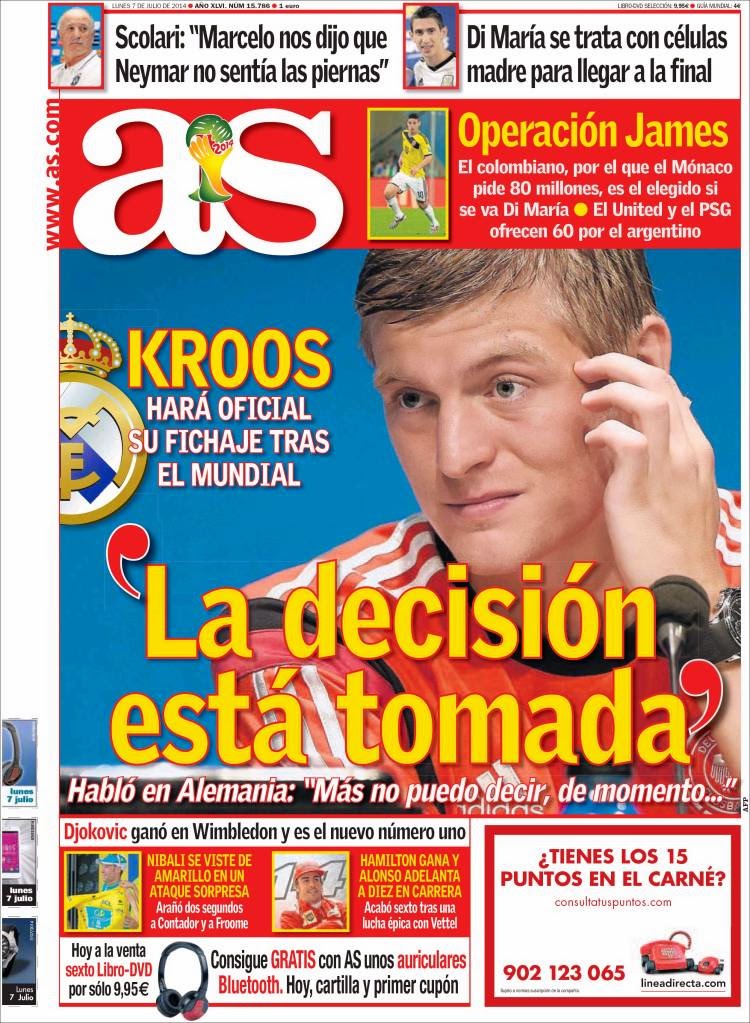 Portada AS: Kross ficha por el Madrid Portada AS: Kross ficha por el Madrid