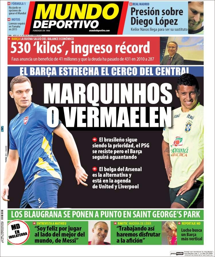 Portada Mundo Deportivo: pretemporada 2014-2015 Portada Mundo Deportivo: pretemporada 2014-2015