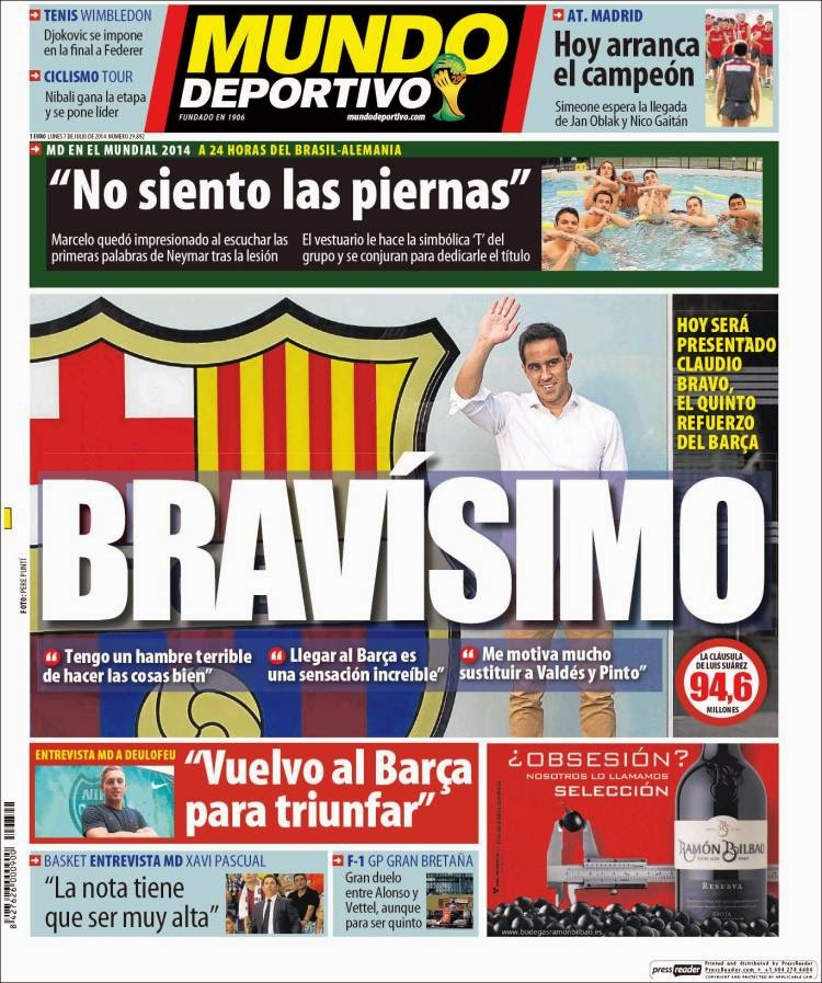 Portada Mundo Deportivo: Hoy presentan a Bravo Portada Mundo Deportivo: Hoy presentan a Bravo