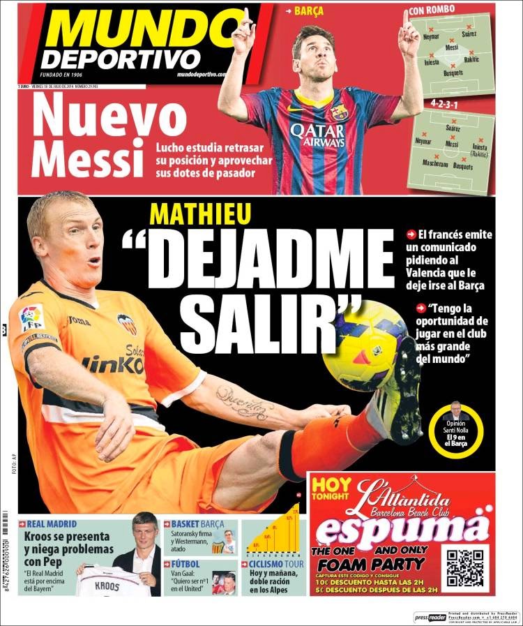 Portada Mundo Deportivo: nueva posición para Messi Portada Mundo Deportivo: nueva posición para Messi