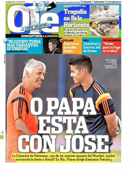 Portada Ole: comienzan los cuartos final del Mundial Brasil 2014 Portada Ole: comienzan los cuartos final del Mundial Brasil 2014