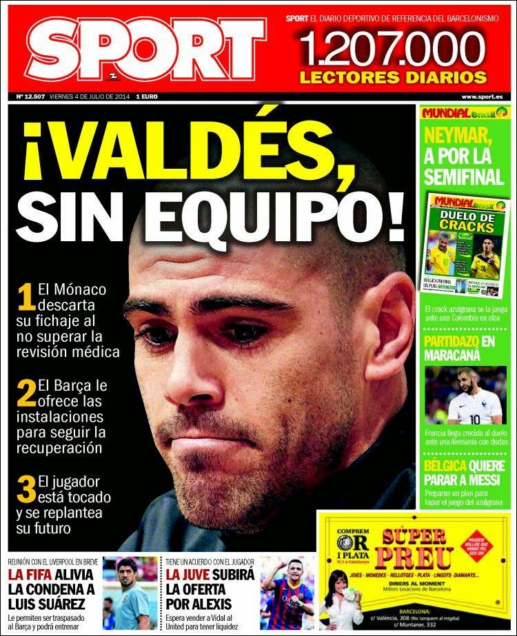 Portada Sport: Valdés sin equipo Portada Sport: Valdés sin equipo