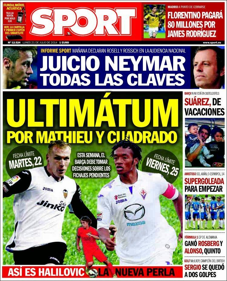 Portada Sport: James Rodríguez ficha por el Real Madrid Portada Sport: James Rodríguez ficha por el Real Madrid