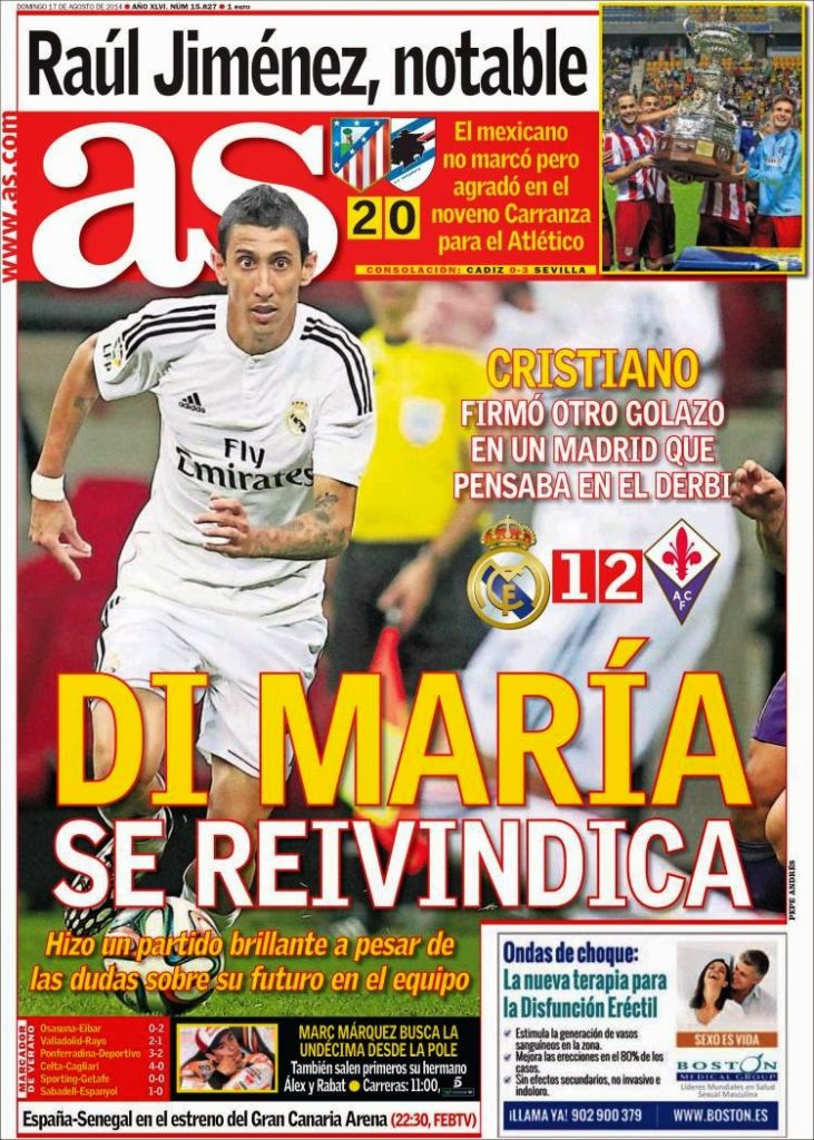 Portada AS: El Madrid cae ante la Fiorentina en el debut de Keylor Navas Portada AS: El Madrid cae ante la Fiorentina en el debut de Keylor Navas