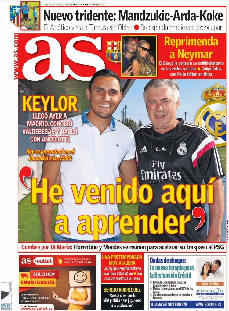 Portada AS: Hoy presentan a Keylor Navas Portada AS: Hoy presentan a Keylor Navas
