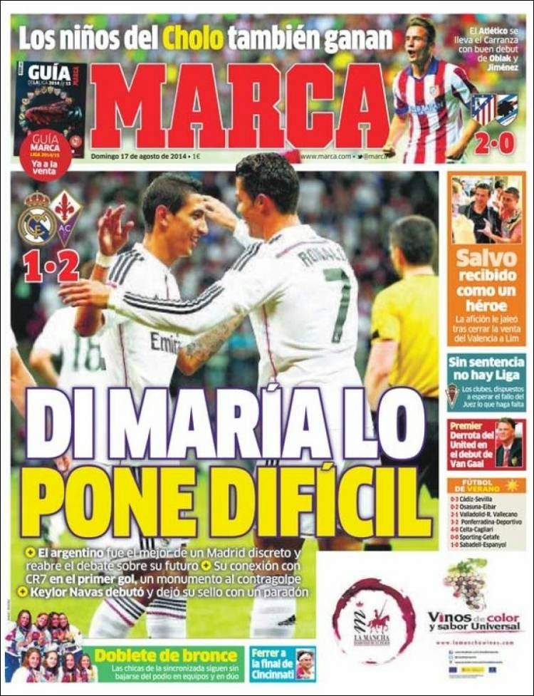 Portada Marca: El Madrid cae ante la Fiorentina en el debut de Keylor Navas Portada Marca: El Madrid cae ante la Fiorentina en el debut de Keylor Navas