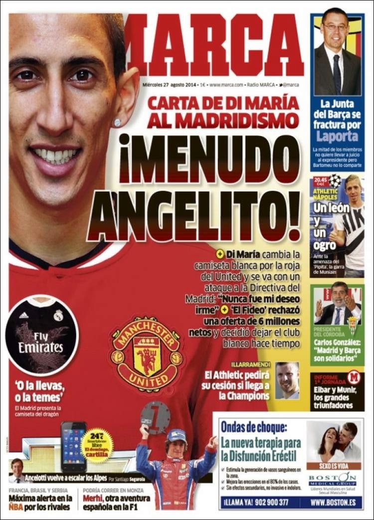 Di María se va al United por 75 millones: Las portadas