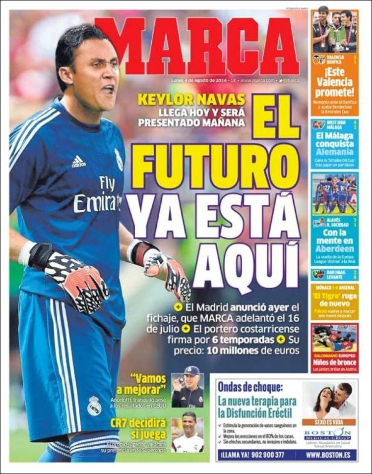 Portada Marca: Keylor Navas ficha por el Real Madrid Portada Marca: Keylor Navas ficha por el Real Madrid