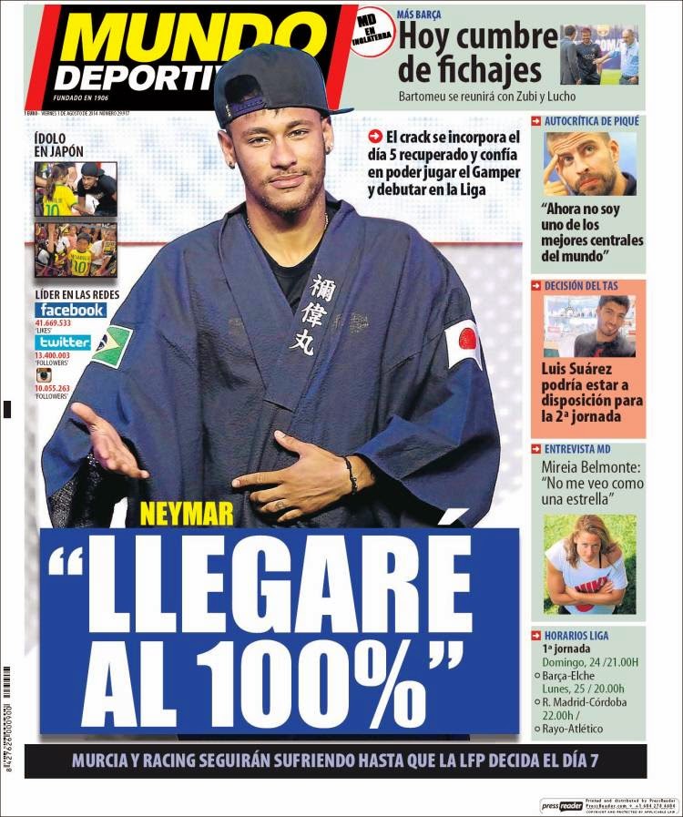 Neymar quiere llegar al 100%, se va Diego López: Las portadas