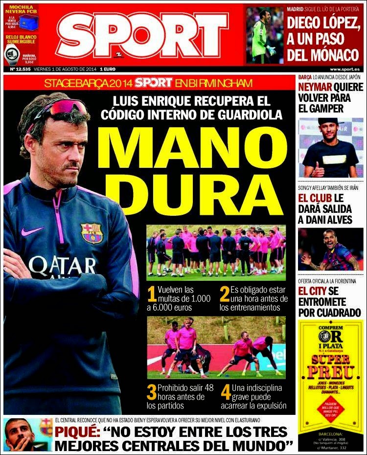 Portada Sport: Mano dura Luis Enrique Portada Sport: Mano dura Luis Enrique