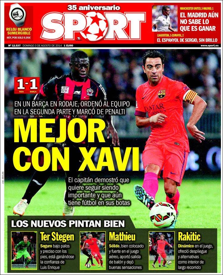 Portada Sport: Niza 1-Barça 1 Portada Sport: Niza 1-Barça 1