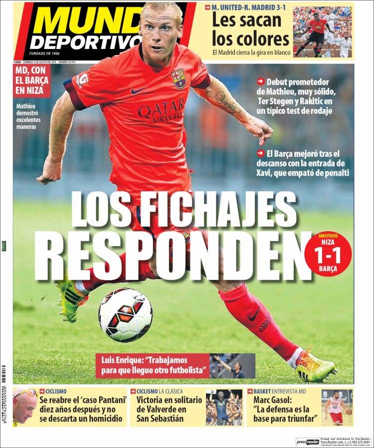 Portada Sport: Niza 1-Barça 1 Portada Sport: Niza 1-Barça 1