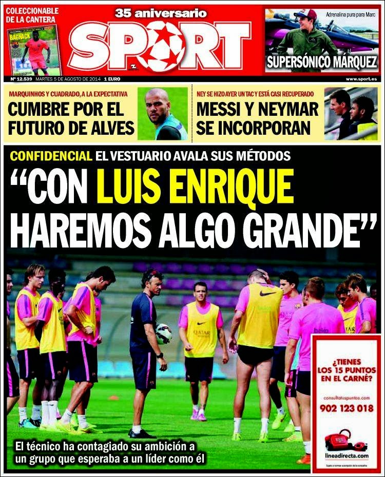 Portada Sport: Con Luis Enrique haremos algo grande Portada Sport: Con Luis Enrique haremos algo grande