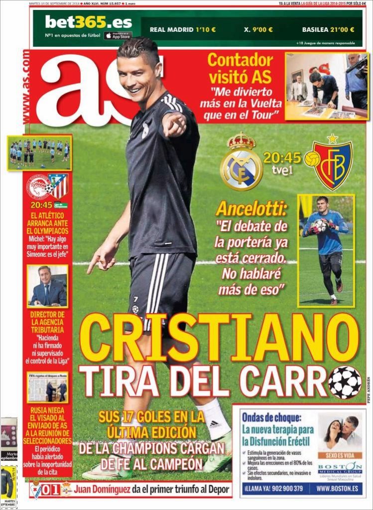 Portada AS: Vuelve la Champions League Portada AS: Vuelve la Champions League