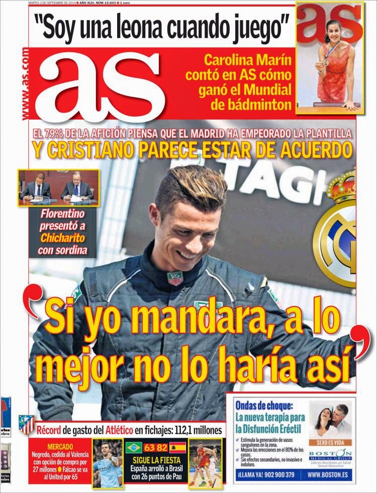 Portada AS: Cristiano Ronaldo Critica a Florentino Portada AS: Cristiano Ronaldo Critica a Florentino