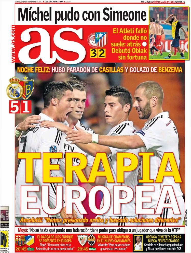 Portada AS: El Real Madrid golea 5-1 al Basilea Portada AS: El Real Madrid golea 5-1 al Basilea