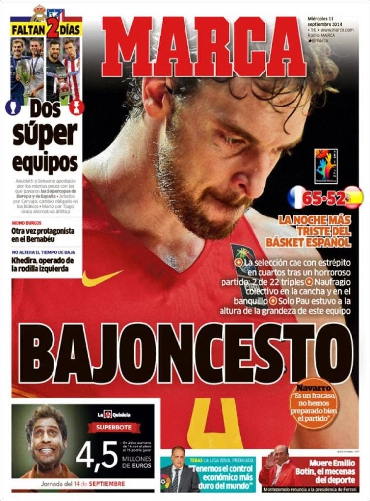 Portada Marca: España eliminada del Mundial de Basket Portada Marca: España eliminada del Mundial de Basket