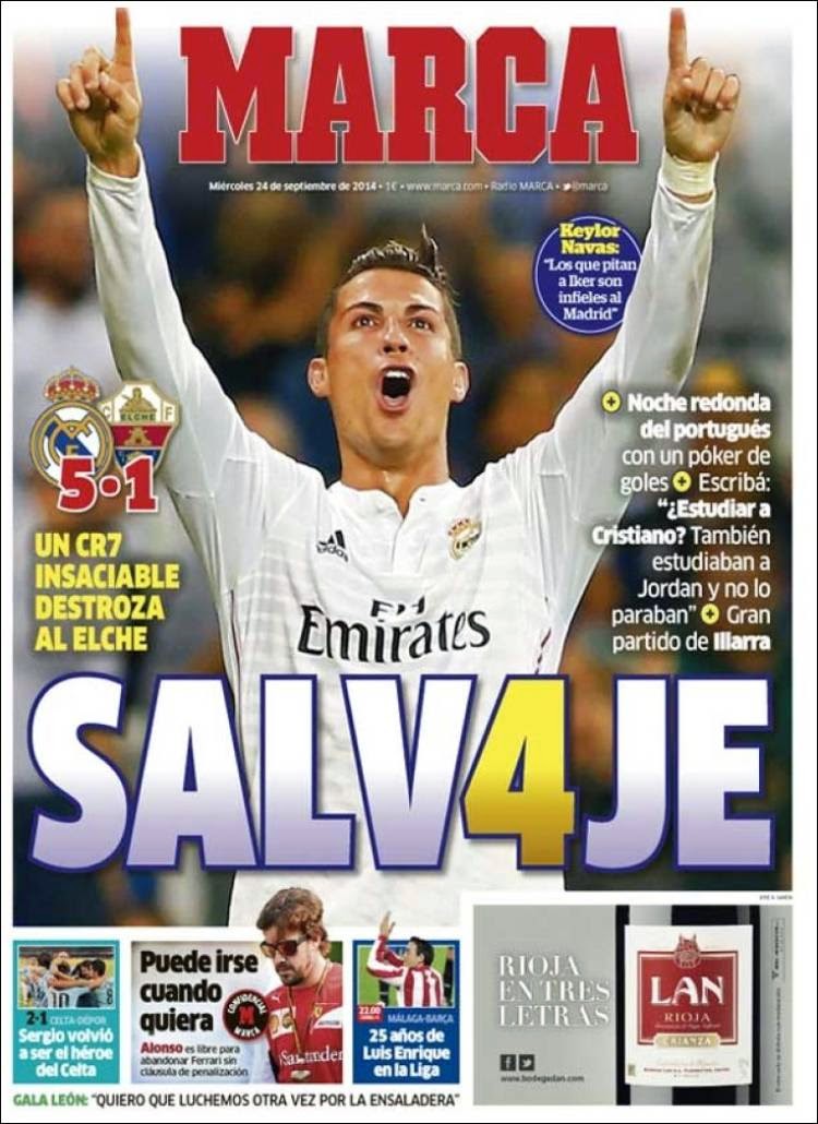Otro Poker de un Cristiano Ronaldo salvaje: portada prensa