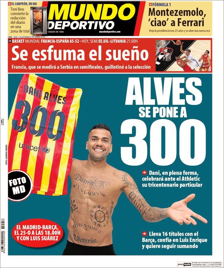 Portada Mundo Deportivo: Dani Alves Portada Mundo Deportivo: Dani Alves