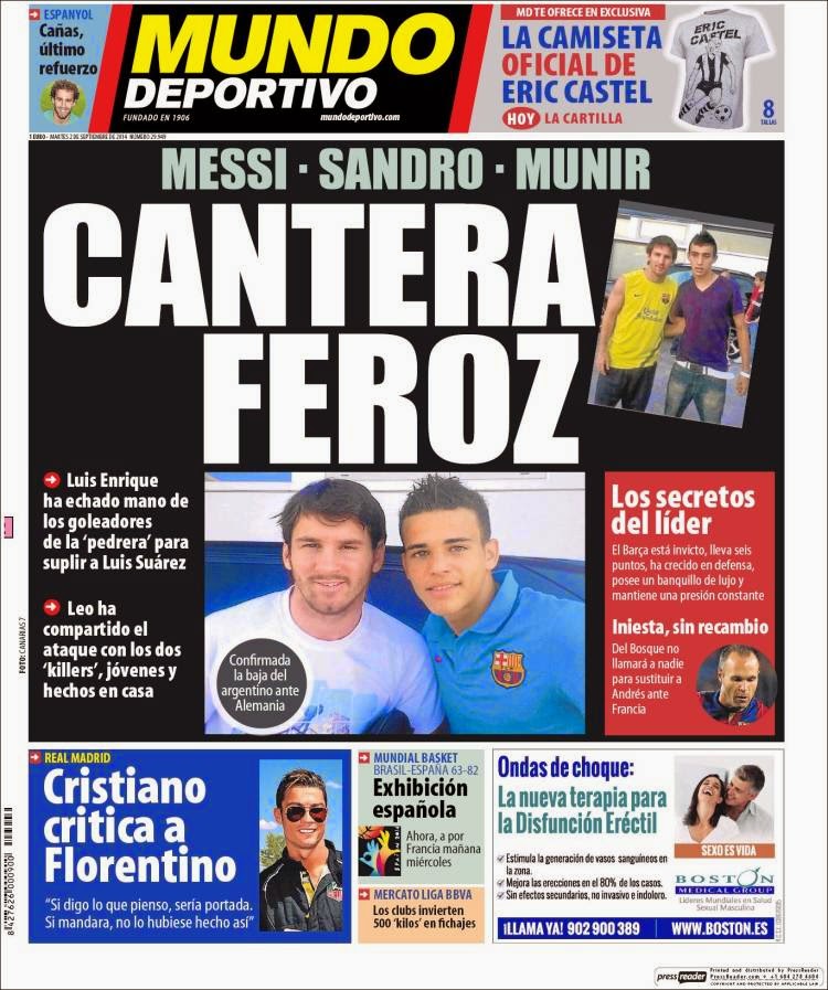Portada Mundo Deportivo: el Barça está feliz con sus canteranos Portada Mundo Deportivo: el Barça está feliz con sus canteranos