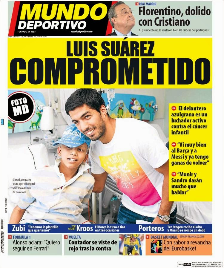 Portada Mundo: Luis Suárez solidario Portada Mundo: Luis Suárez solidario