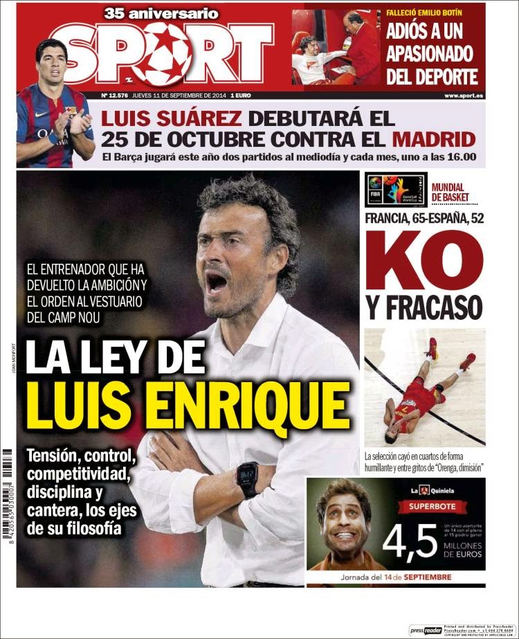 Portada Sport :Luis Enrique Portada Sport :Luis Enrique