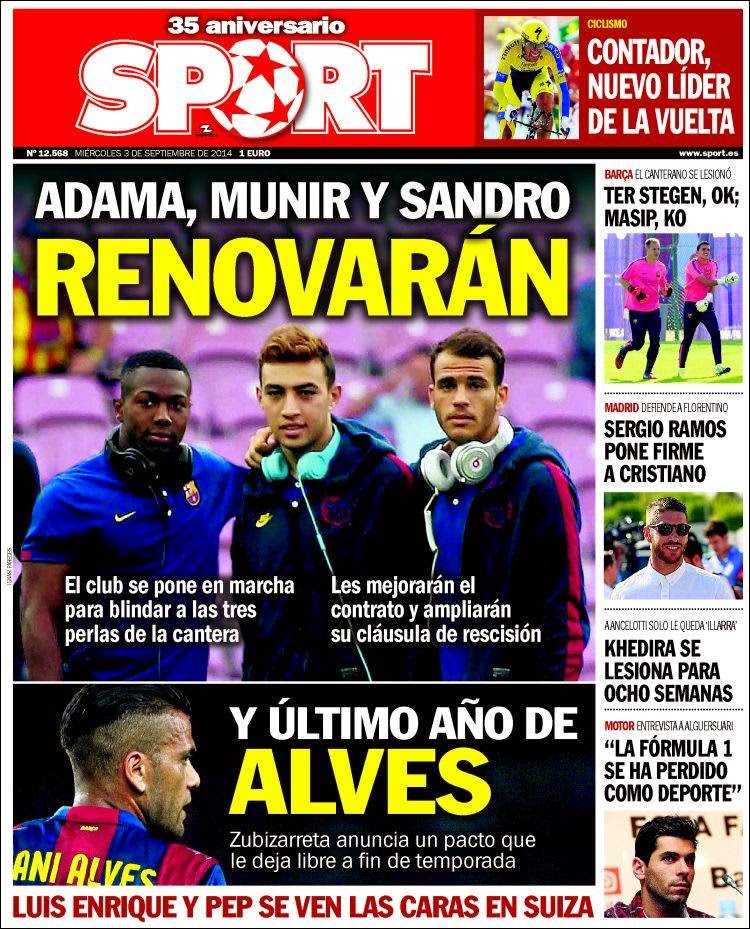 Portada Sport: Adama, Munir y Sandro Portada Sport: Adama, Munir y Sandro