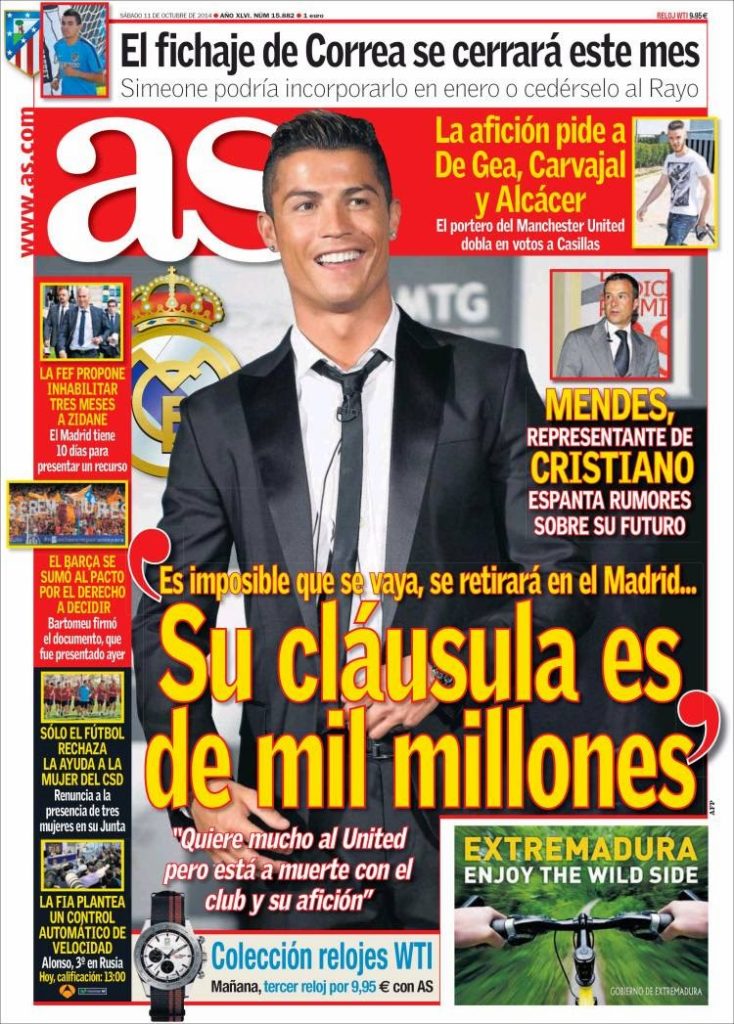 Portada AS: Cristiano Ronaldo Portada AS: Cristiano Ronaldo clausula de 1000 millones