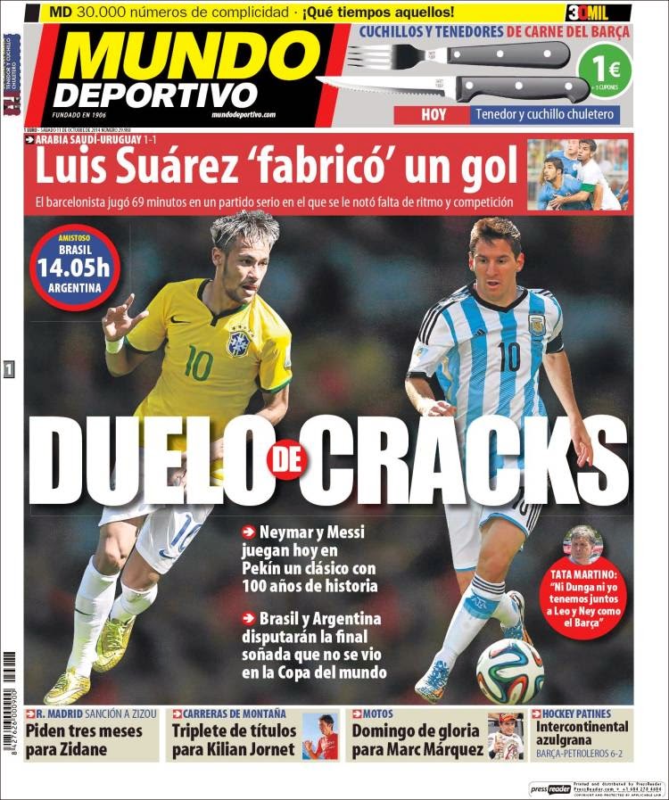 Portada Mundo Deportivo: Neymar vs. Messi Portada Mundo Deportivo: Neymar vs. Messi