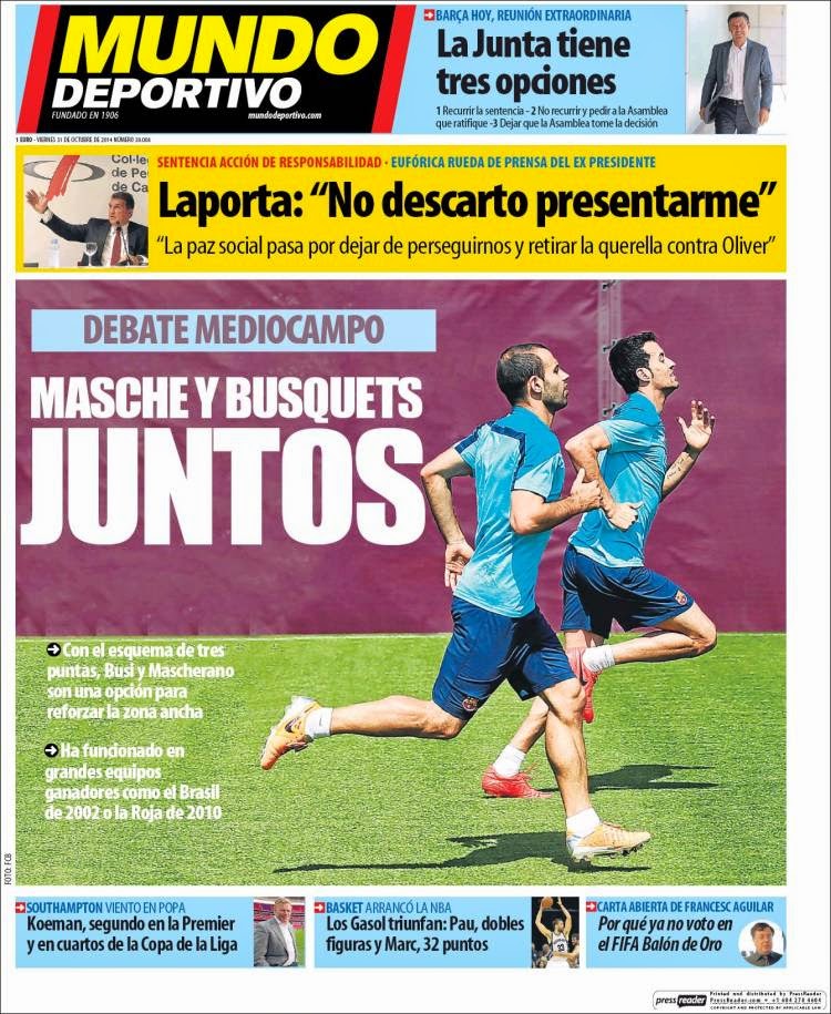 Portada Mundo Deportivo: Mascherano y Busquets Portada Mundo Deportivo: Mascherano y Busquets