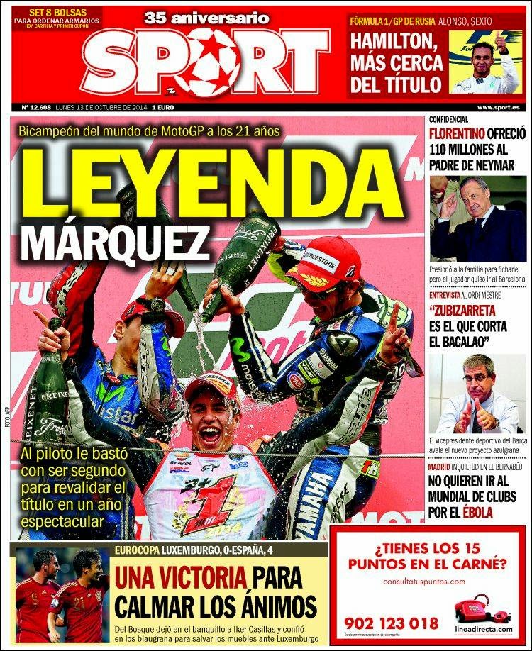 Portada Sport: Luxemburgo - España Portada Sport: Luxemburgo - España marquez leyenda motogp