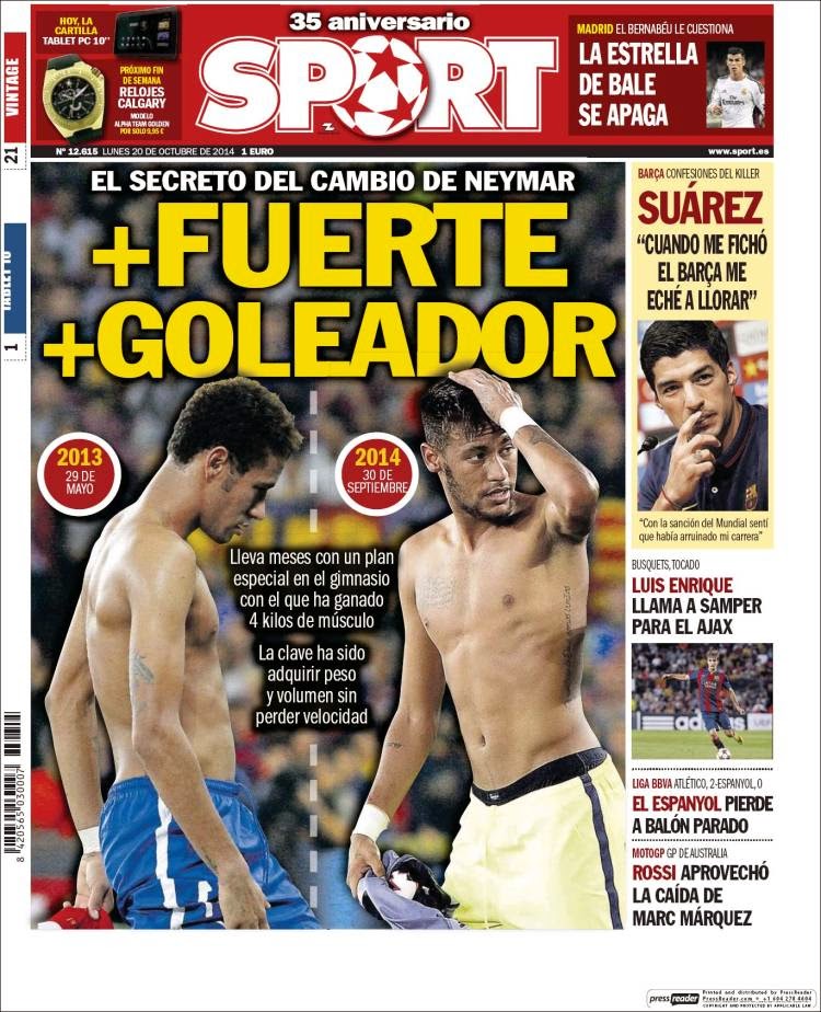 Portada Sport: Neymar más fuerte y más goleador Portada Sport: Neymar más fuerte y más goleador