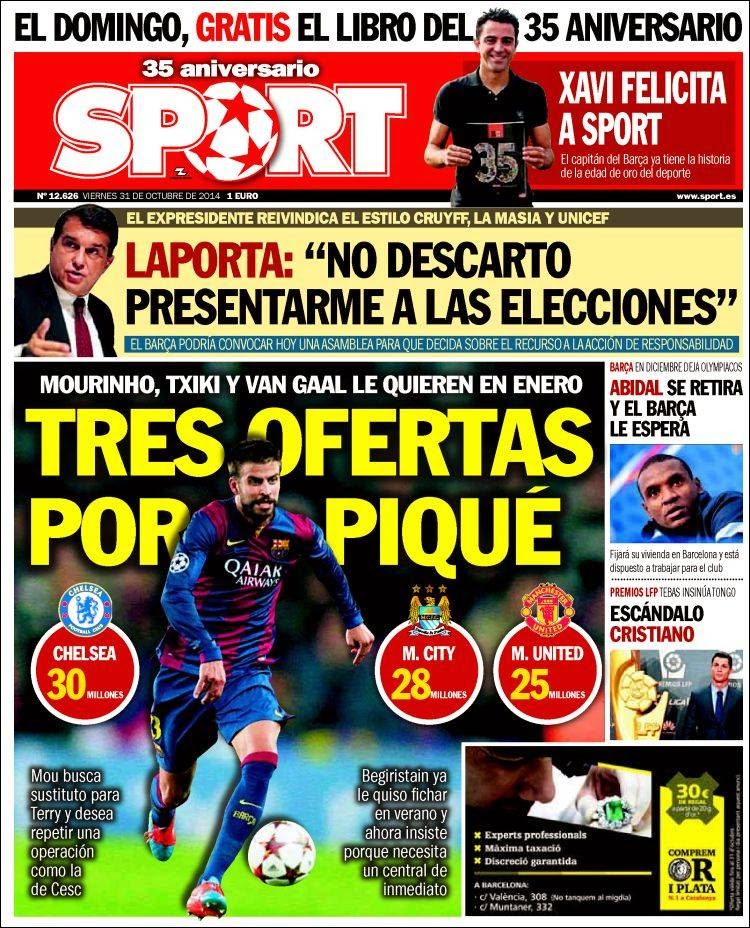 Portada Sport: tres ofertas por Gerard Piqué Portada Sport: tres ofertas por Gerard Piqué