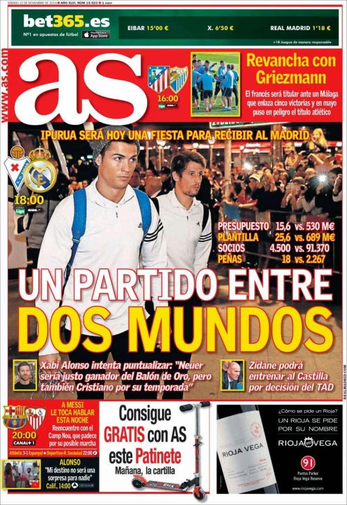 Portada AS: Éibar recibe al Real Madrid Portada AS: Éibar recibe al Real Madrid