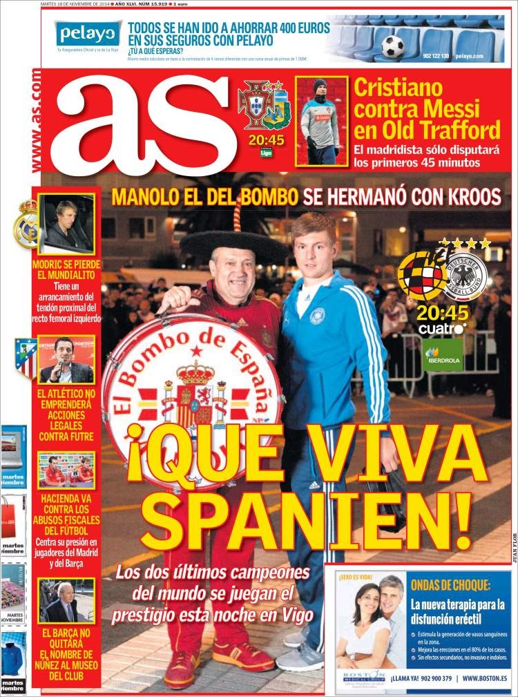 Portada AS: hoy amistoso España-Alemania Portada AS: hoy amistoso España-Alemania dos campeones del mundo